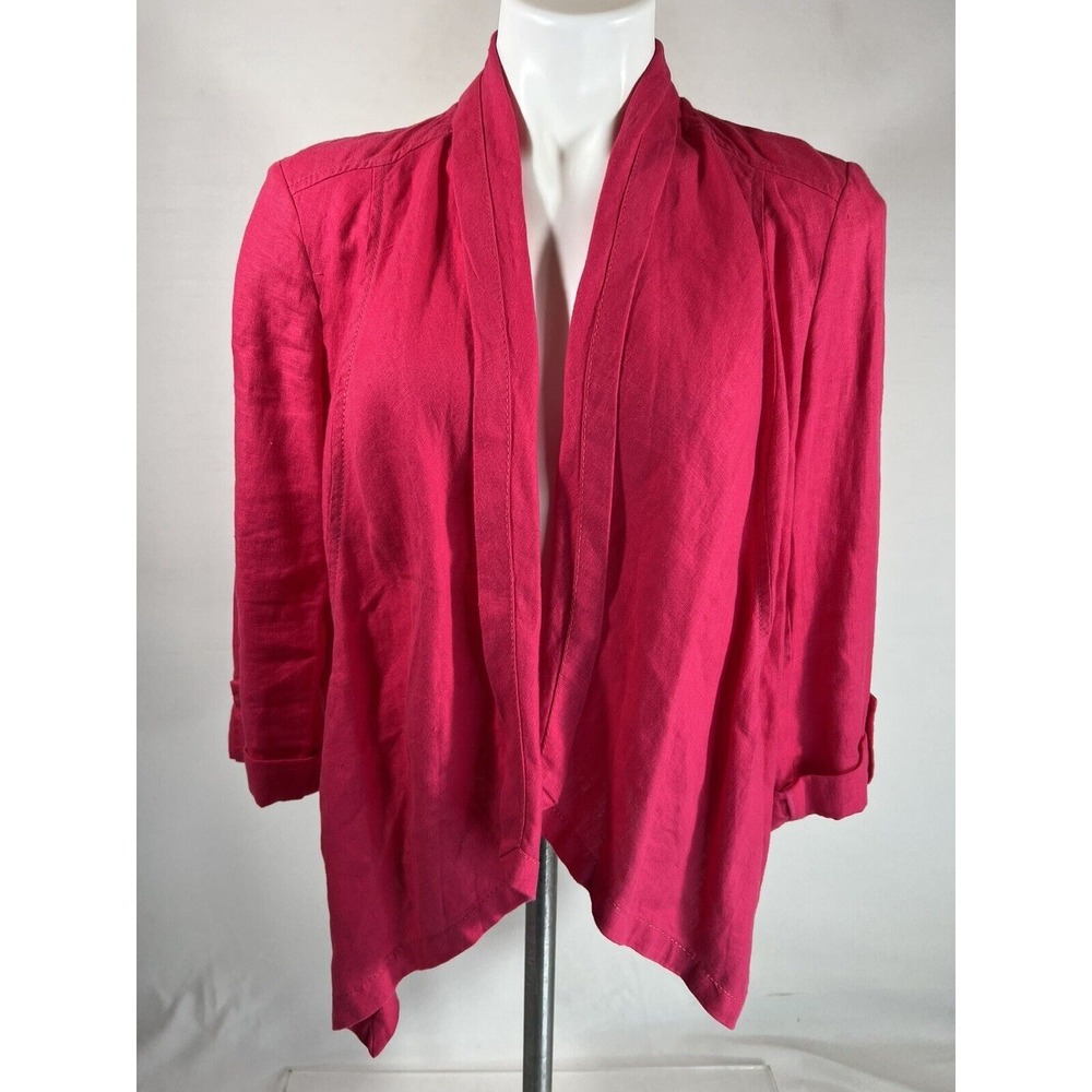 Chicos Linen Jacket Women Size 0 Pink Open Front Casual Lightweight Summer Fashi